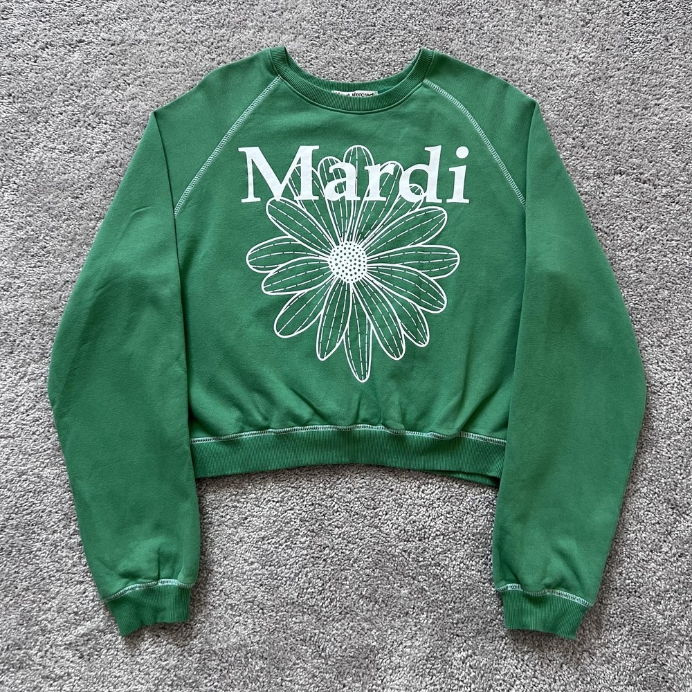 Mardi Mercredi Sweatshirt Womens‎ One Size Green Daisy Graphic Crewneck Pullover